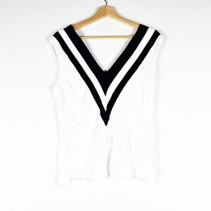 NEW Rag & Bone Daphne Varsity Sleeveless Deep V Neck Knit Pullover Sweater White